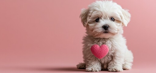 Adorable Maltese Puppy with Pink Heart