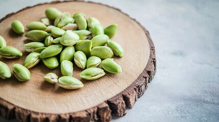 Fresh Green Parkia Speciosa Seeds on Rustic Wooden Board