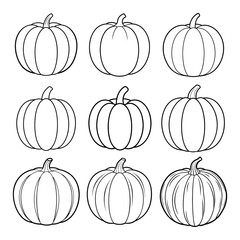 Set of Pumpkin Line Art Illustration