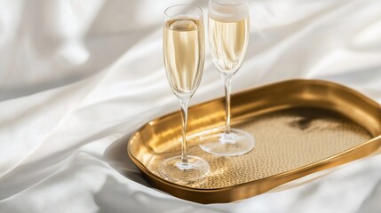 Two Champagne Flutes on a Gold Tray