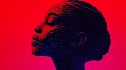 Abstract Wireframe Portrait of a Woman Against a Vibrant Red Background