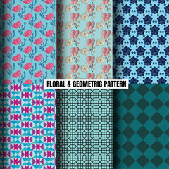 Seamless Geometric and Floral Pattern Background.
