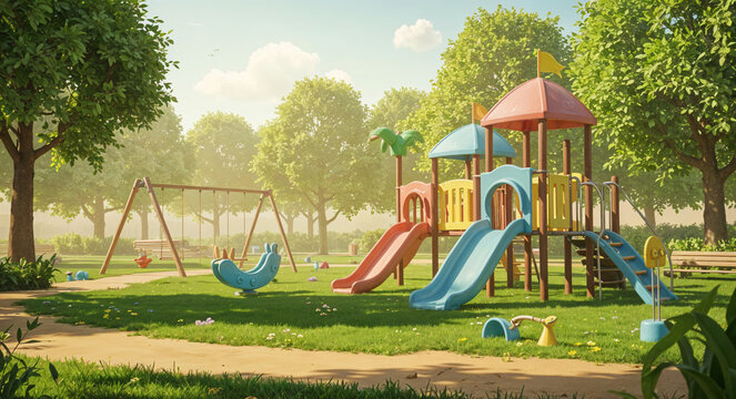 Sunny day at a colorful park playground
