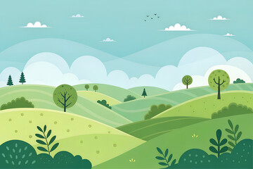 Fototapeta premium Flat Vector Background of Rolling Green Hills and Sky