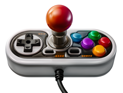 A retro joystick game controller, isolated on transparent background