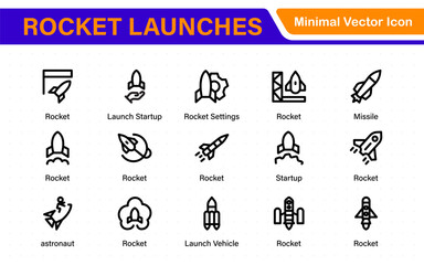 Rocket Launch Icon Pack – Clean Outline, Line Art, and Vector Illustrations for Space Missions, Satellite Launches, and Aerospace Projects
