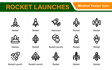 Rocket Launch Icon Pack – Clean Outline, Line Art, and Vector Illustrations for Space Missions, Satellite Launches, and Aerospace Projects