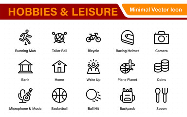Creative Hobbies and Leisure Icons – Clean Outline, Line Art, Vector Illustrations for DIY Crafts, Outdoor Fun, Entertainment, and Recreation Projects
