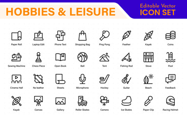 Creative Hobbies and Leisure Icons – Clean Outline, Line Art, Vector Illustrations for DIY Crafts, Outdoor Fun, Entertainment, and Recreation Projects
