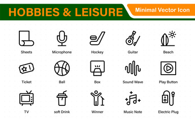 Creative Hobbies and Leisure Icons – Clean Outline, Line Art, Vector Illustrations for DIY Crafts, Outdoor Fun, Entertainment, and Recreation Projects