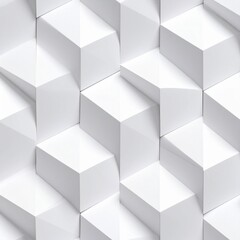 Obraz premium Seamless White Geometric Pattern Featuring Three-Dimensional Cubes and Pyramids for Modern Design Applications
