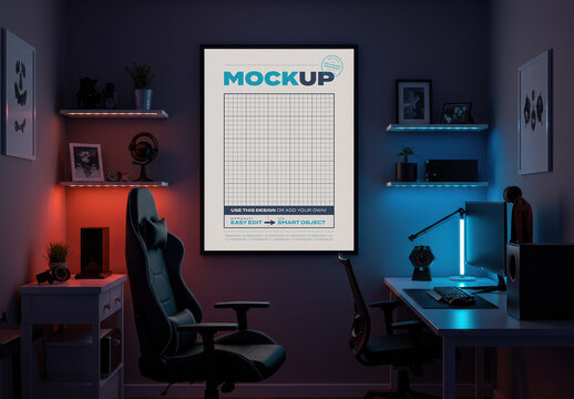 Backlight Poster Sign Mockup on Gamer Room