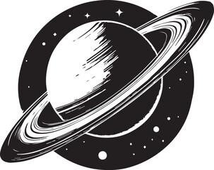 Saturn Sillhouette,  Planet Saturn with planetary ring vector, cosmos and planet silhouette illustration © jobaida