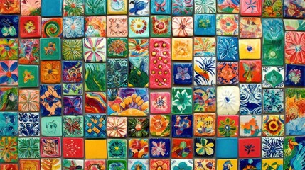 Vibrant mosaic tile wall art