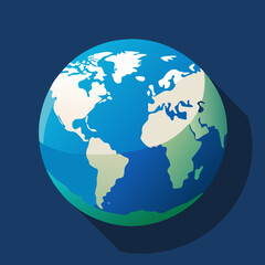 Blue Earth globe illustration on a blue background