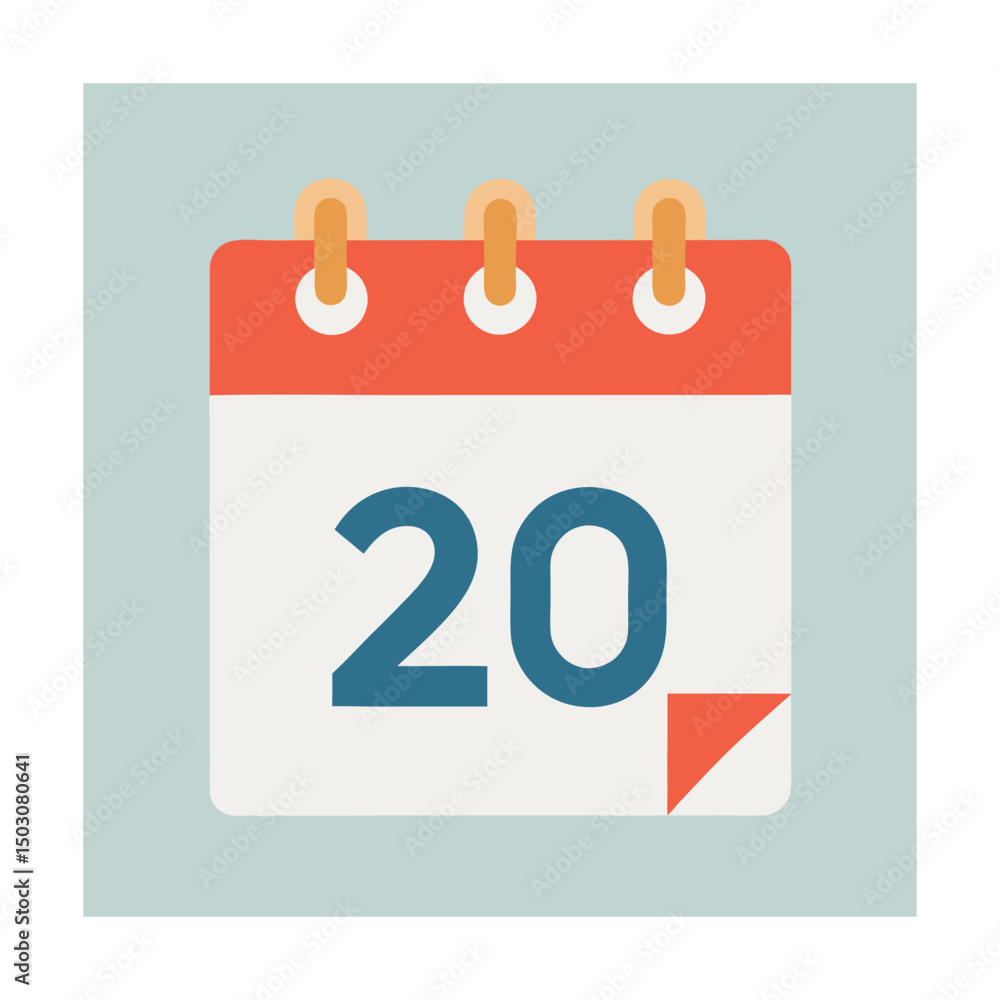 Poster simple flat design calendar icon showing the number twenty on a light background