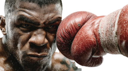 Fierce Boxer's Impact: A close-up shot captures the intensity of a boxer as a gloved fist makes powerful contact, embodying the essence of a fight.
