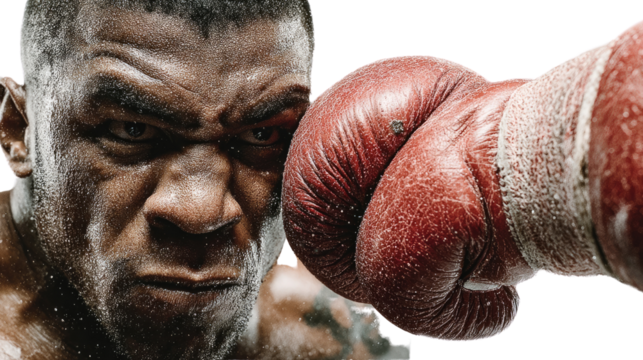Fierce Boxer's Impact: A close-up shot captures the intensity of a boxer as a gloved fist makes powerful contact, embodying the essence of a fight.
