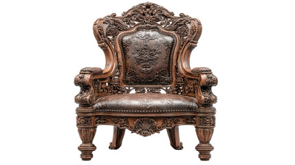 Regal Throne: A stunning display of craftsmanship, this opulent throne chair showcases intricate wood carvings and a luxurious, upholstered seat, representing timeless elegance and comfort.