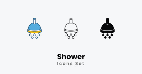 Shower Icons thin line and glyph vector icon stock illustration
