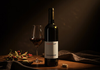 Elegant Scene Wine Label Mockup with Glass