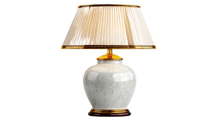 Elegant Table Lamp: A classic table lamp with a ceramic base and a pleated lampshade, radiating a soft and inviting glow.