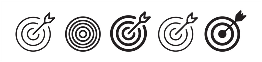 Set of target destination icon. Aim sniper . Focus cursor bull eye mark .  Simple target with arrow. Hitting the bullseye icon Victor illustration eps 10.