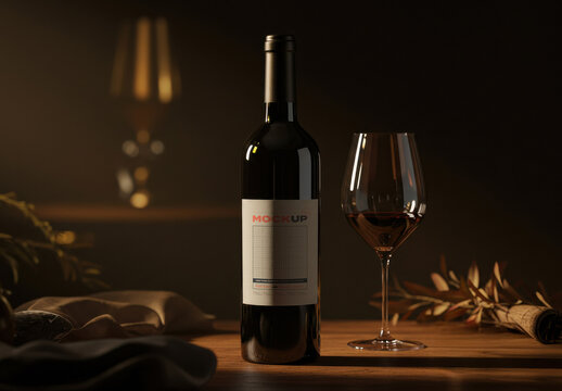 Elegant Scene Wine Label with Glass Mockup