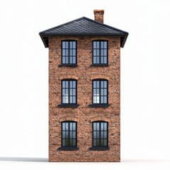 Fototapeta premium Detailed Three Story Brick Building with Black Window Frames and Dark Gray Roof