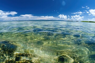 Obraz premium Crystal-clear shallow water, vibrant coral reef
