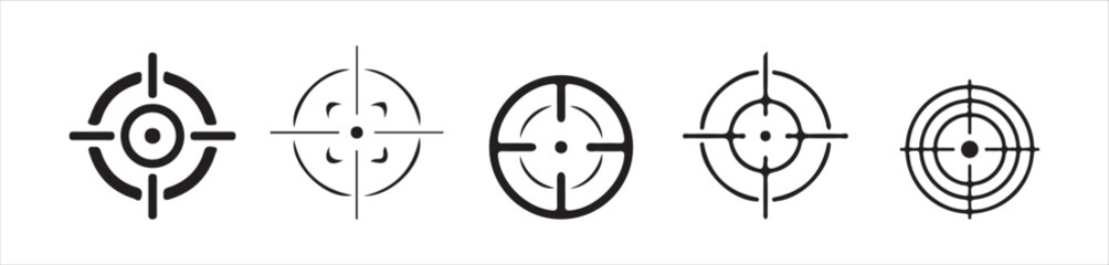 Target and aim icon set, crosshair, bullseyes, aiming marks, and shooting symbols vector design.  Victor illustration eps 10.