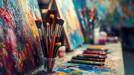 Artistic Tools and Colorful Canvas, Inspiring Creative Expression and Visual Arts
