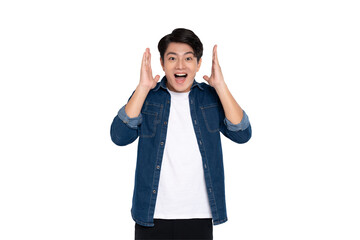 Portrait of young man Asian is posing on PNG background	