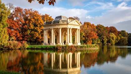 Fototapeta premium Vincennes, the temple of love and artificial grotto on the Daumesnil lake,