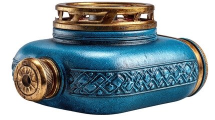 Intricate steampunk oil burner : A meticulously crafted steampunk oil burner, with ornate details and a striking blend of bronze and teal tones.