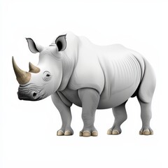 Fototapeta premium Detailed White Rhinoceros on White Background
