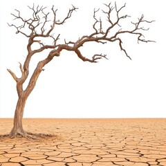 Digital Illustration of Barren Landscape with Leafless Tree on Cracked Earth