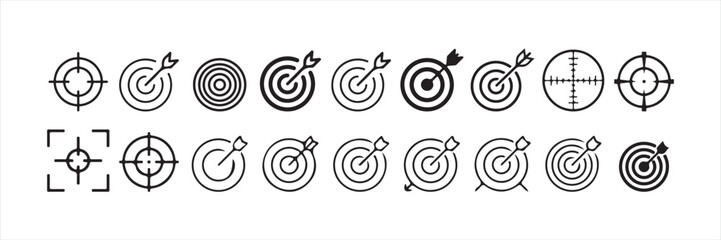 Target vector icons. Goal.Set of goals. Simple target with arrow. Hitting the bullseye icon. and hunting themes, digital art, and UI projects. Victor illustration eps 10