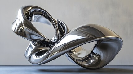 3D abstract sculpture made of smooth metallic ribbons