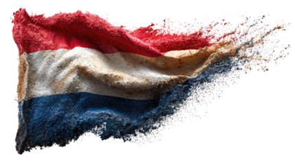 Explosive Dutch Flag: The vibrant colors of the Dutch flag burst forth in a dynamic display of national pride and patriotism.