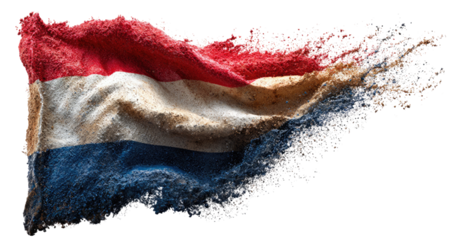 Explosive Dutch Flag: The vibrant colors of the Dutch flag burst forth in a dynamic display of national pride and patriotism.
