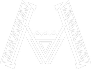 Geometric Tribal Letter M – Abstract Line Art Alphabet Character for Logo and Design