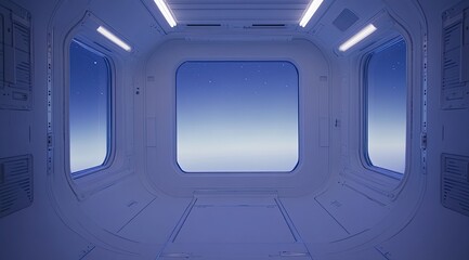 Obraz premium Futuristic spaceship interior with large windows