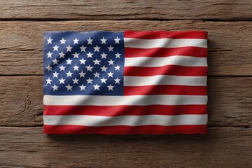 Obraz premium American Flag: Rustic Wood, Patriotism, Folded Fabric