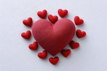 Central Red Heart with Surrounding Small Hearts: Romantic Valentine's Day Design