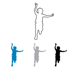 boy dancing silhouette icon, line icon, black, dark white and light blue color