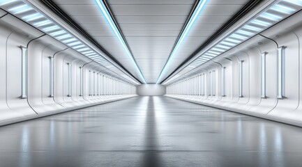 Obraz premium Futuristic white tunnel, bright lights