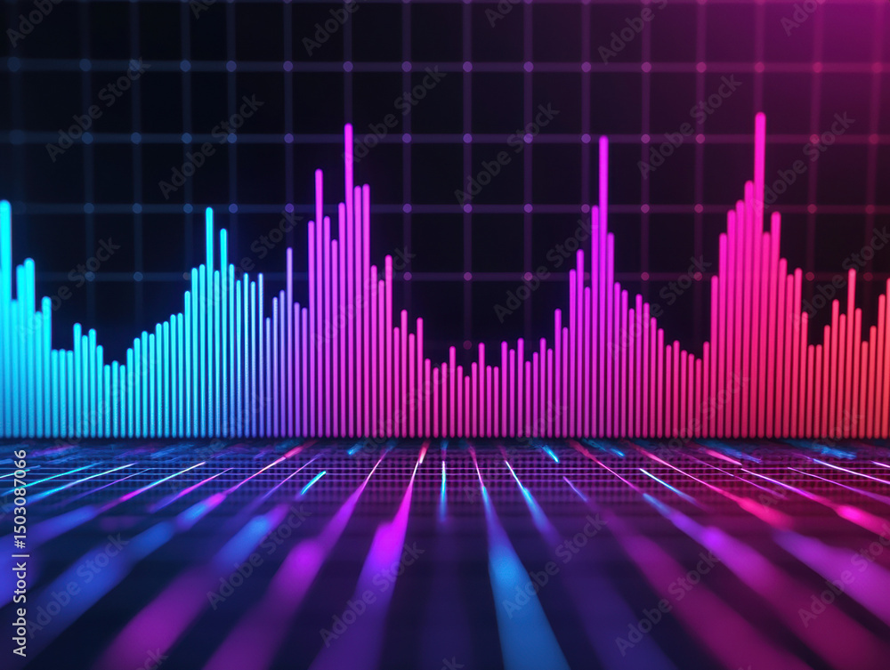 Aufkleber colorful luminous business chart with glowing bars in virtual space, futuristic financial data visua