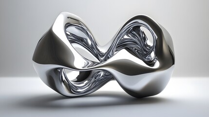 3D abstract sculpture made of smooth metallic ribbons