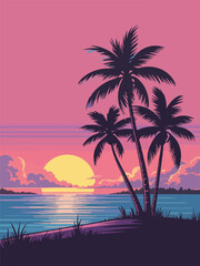 tropical sunset with palm trees